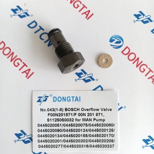 NO.043(1-8) BOSCH Overflow Valve F00N201871/ F 00N 201 871,51125050032  for MAN Pump 0445020051/0445020075/0445020080/0445020090/0445020124/0445020125/0445020134/0445020155/0445020170/0445020201/04...